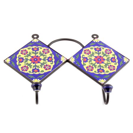 Navy Blue And Red Flower Ceramic Tiles Hooks